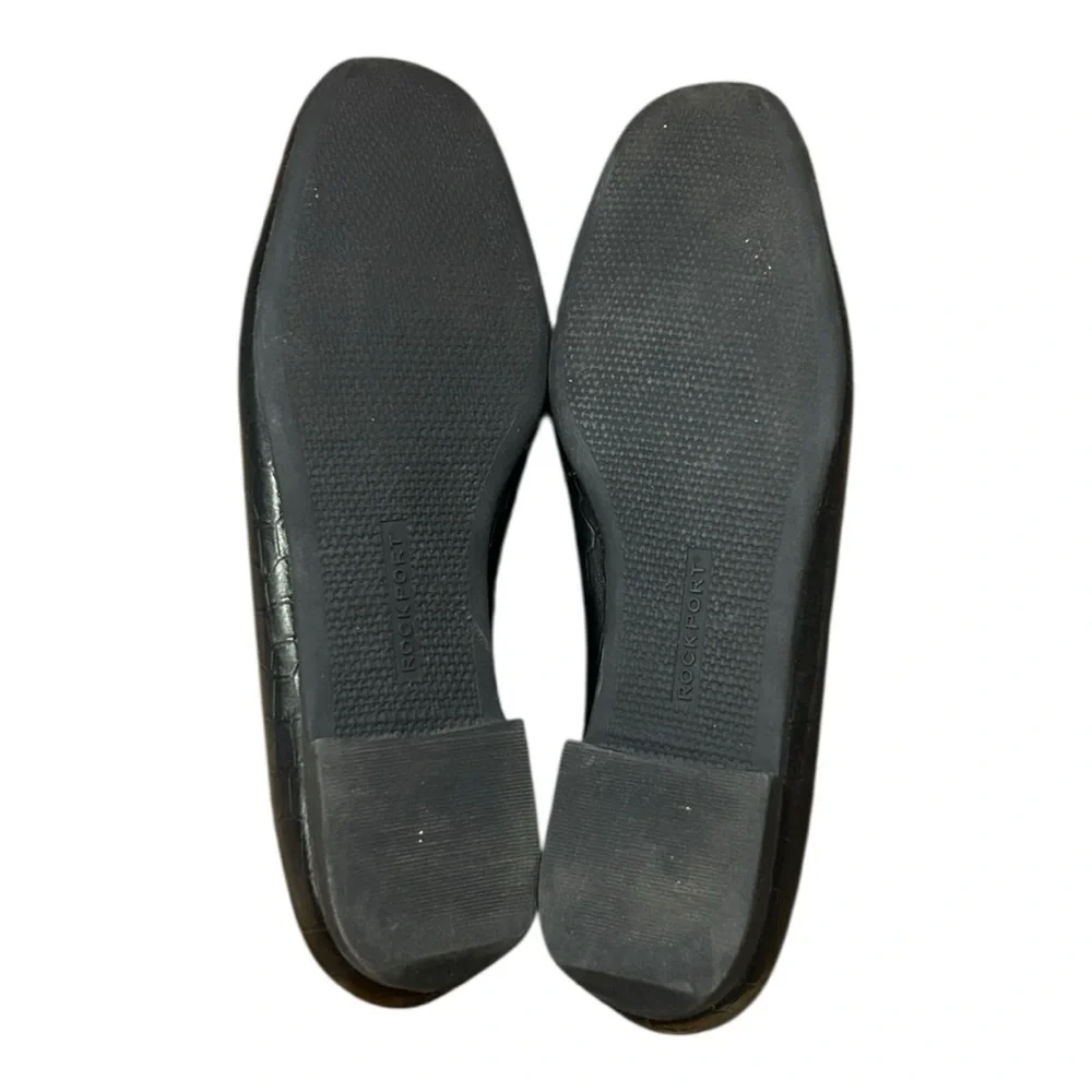 Rockport Embossed Square Toe Leather Loafers Black Size 7